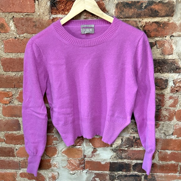 J. Crew Cropped Fit Cashmere Sweater in Dahlia Purple - Picture 2 of 8